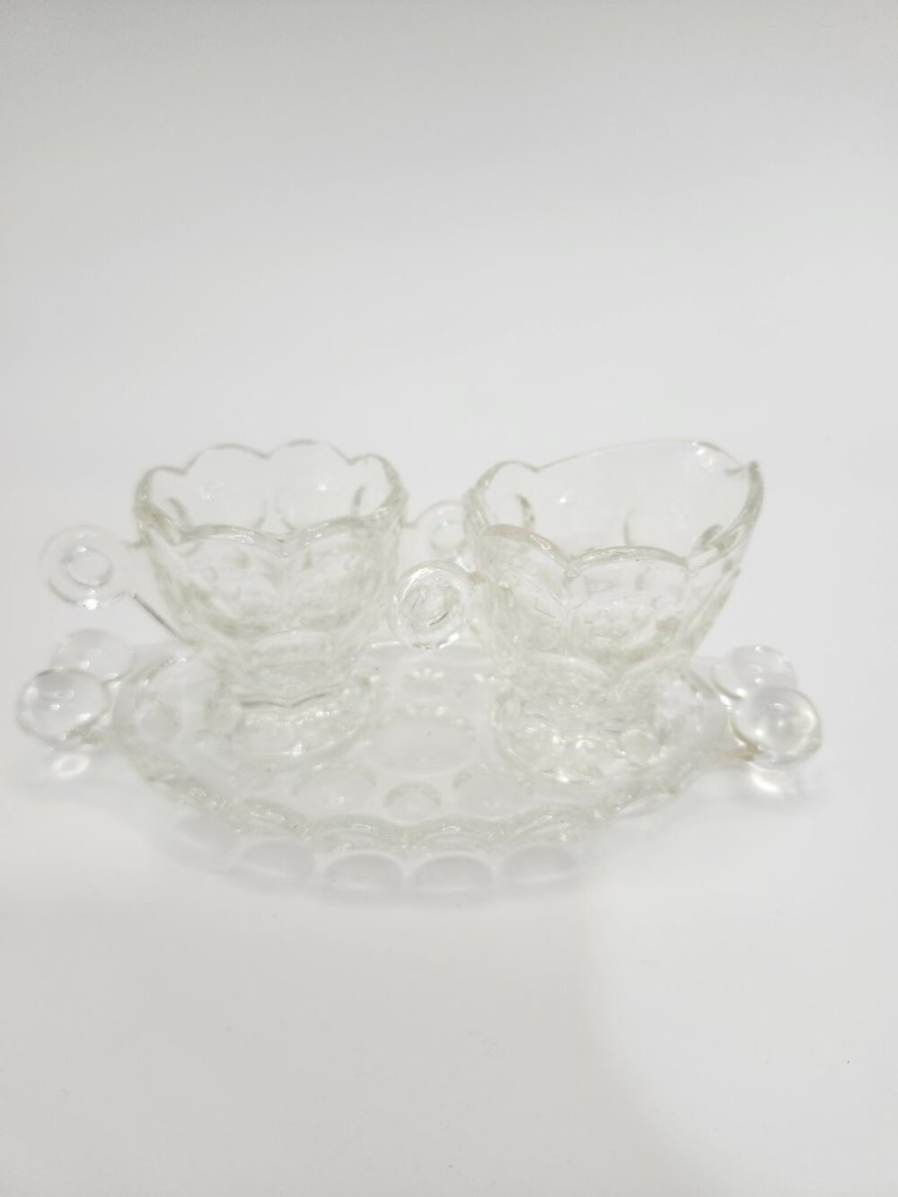 Vintage Heisey Glass Cream and Sugar with Tray Set Whirlpool Pattern
